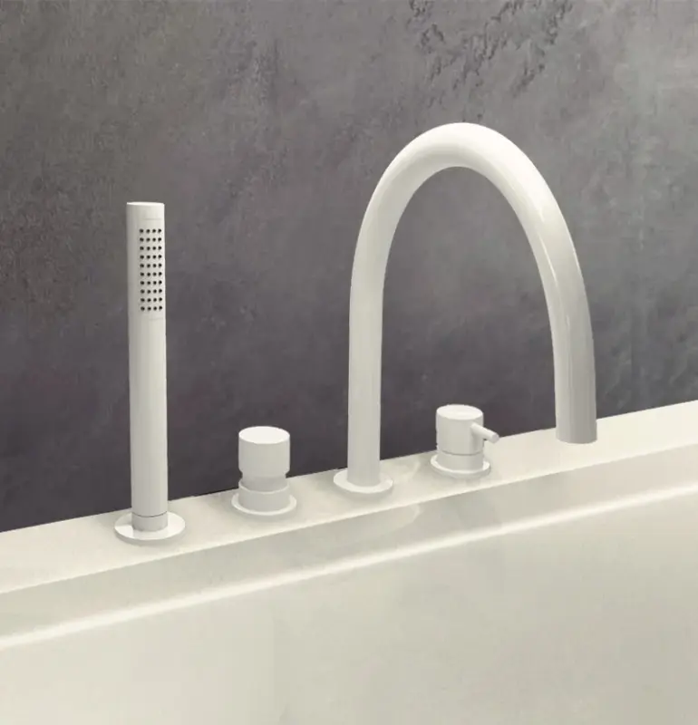 Grifo mezclador Waterevolution Flow para bañera con 4 orificios para montaje en el borde de la bañera blanco mate T138BR