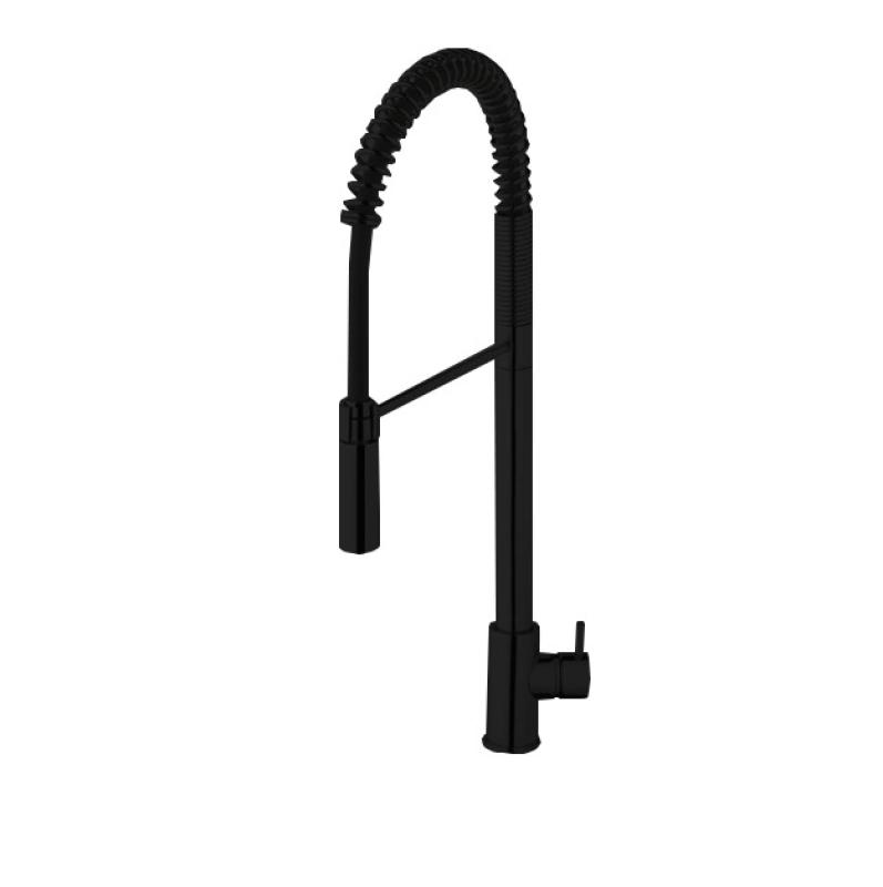 Grifo de cocina semiprofesional Watervolution Flow negro mate con columna y resorte T157PR