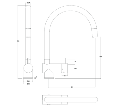 Waterevolution Flow Kitchen mixer with extractable shower and swivel spout Black T155PR