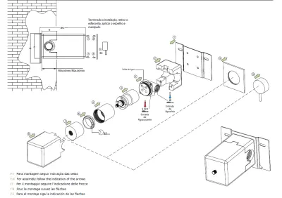 Waterevolution Flow Consealed thermostatic bathub/shower mixer with easy box and 1 exit, built-in + external parts Chrome T142TB01