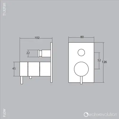 Waterevolution Flow Consealed thermostatic bathub/shower mixer with easy box and 2 exits diverter, built-in + external parts Chrome T132TB01