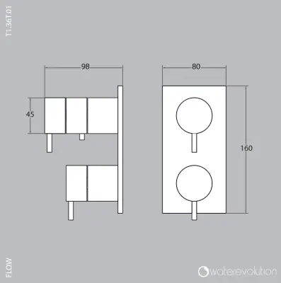 Waterevolution Flow Consealed thermostatic bathtub/shower mixer with easy box and 3 exits diverter, built-in + external parts White T136TBBR