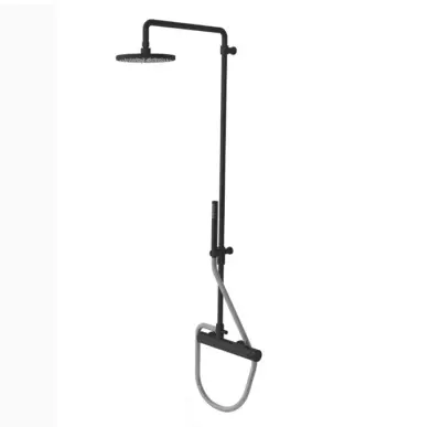 Waterevolution Flow Thermostatic shower mixer with bar, flexible, handshower and fixed holder Black T141TPR