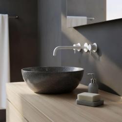 Grifo Waterevolution  Flow empotrado de 3 orificios para lavabo blanco mate con caño 25 T1163FBR-25