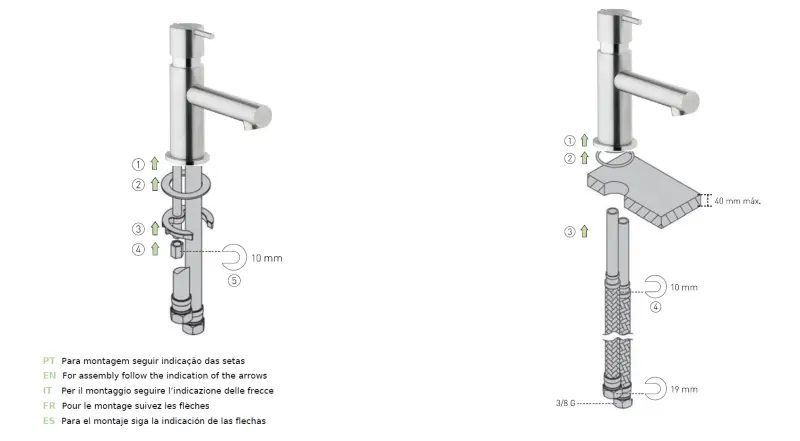 Grifo de lavabo Waterevolution S22 de acero inoxidable con desagüe T410IE