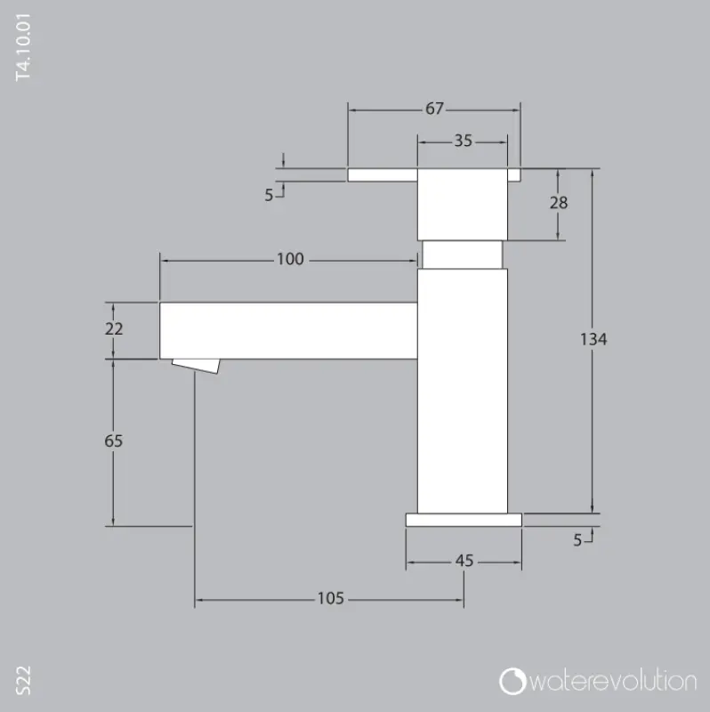 Grifo de lavabo Waterevolution S22 de acero inoxidable con desagüe T410IE