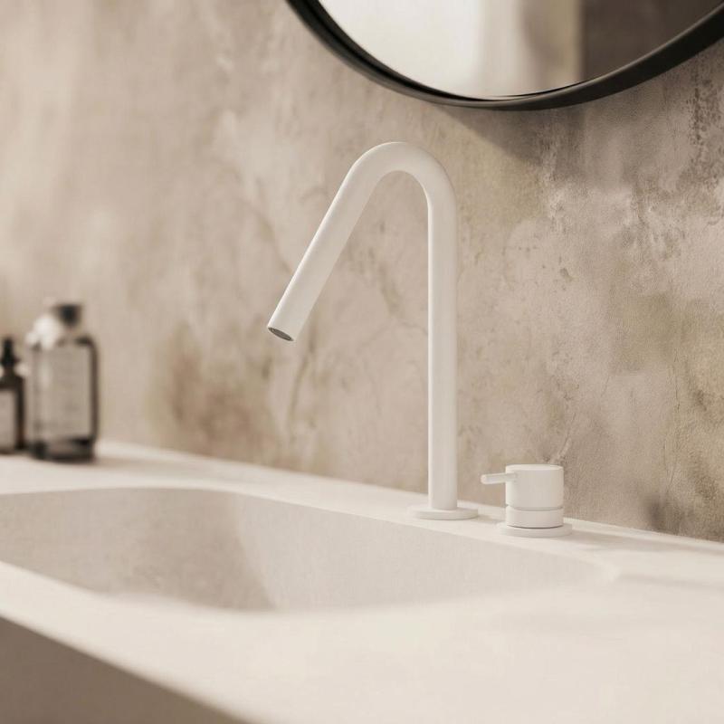 Grifo para lavabo Watervolution Flow de 2 orificios, blanco mate, con caño pequeño en V de 120 mm T1121VBR