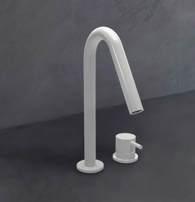 Grifo para lavabo Watervolution Flow de 2 orificios, blanco mate, con caño pequeño en V de 120 mm T1121VBR