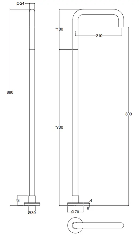 Caño Waterevolution Flow de pie para bañera independiente cromado vertical T1672H2401