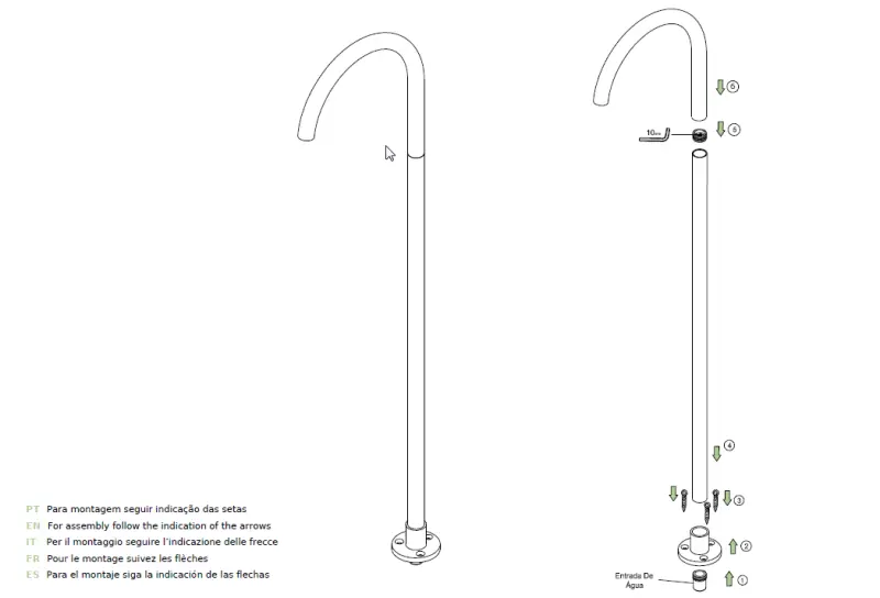 Caño Waterevolution Flow para bañera de pie negro mate T1673PR