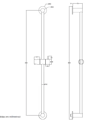 Barra deslizante Waterrevolution Flow 800 mm cromada T166001