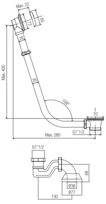 PB bath drain with chain for freestanding bathtub gold 1208677002