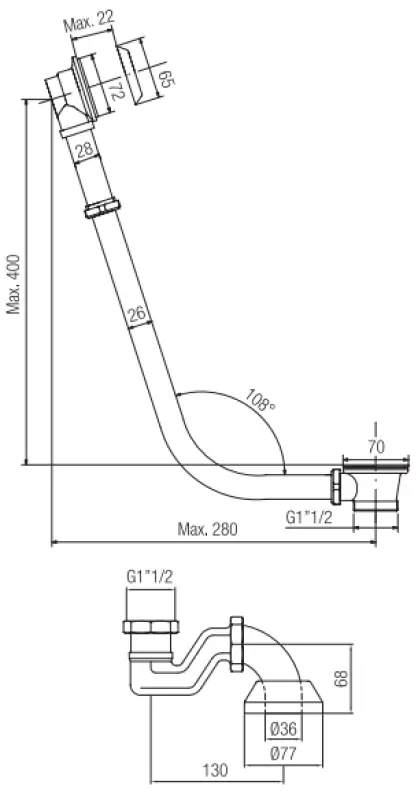Desagüe PB con cadena para bañera independiente dorado 1208677002