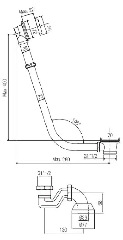 Desagüe PB con cadena para bañera independiente cromado 1208677012