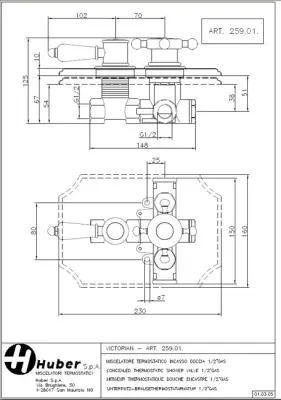 Huber Victorian thermostatic built-in shower set 20cm, rain effect, chrome 1208679122