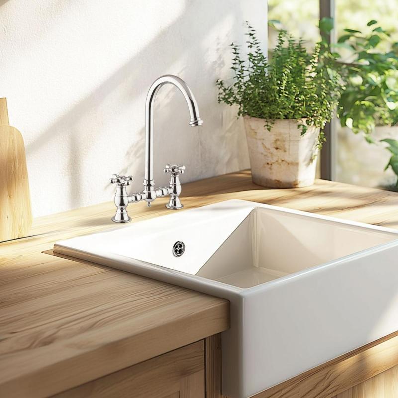 Grifo de cocina PB Nostalgic Bridge Caño redondo cromado con manillas de estrella PBN.CHR.R.ST