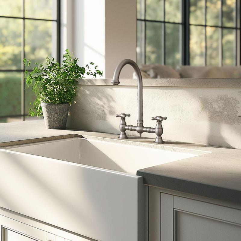 Grifo de cocina PB Nostalgic Bridge caño redondo acero inoxidable con manilla de estrella PBN.RVS.R.ST