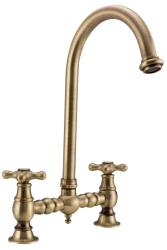 Grifo de cocina PB Nostalgic Bridge caño redondo bronce con pomos fuertes PBN.BRO.R.ST