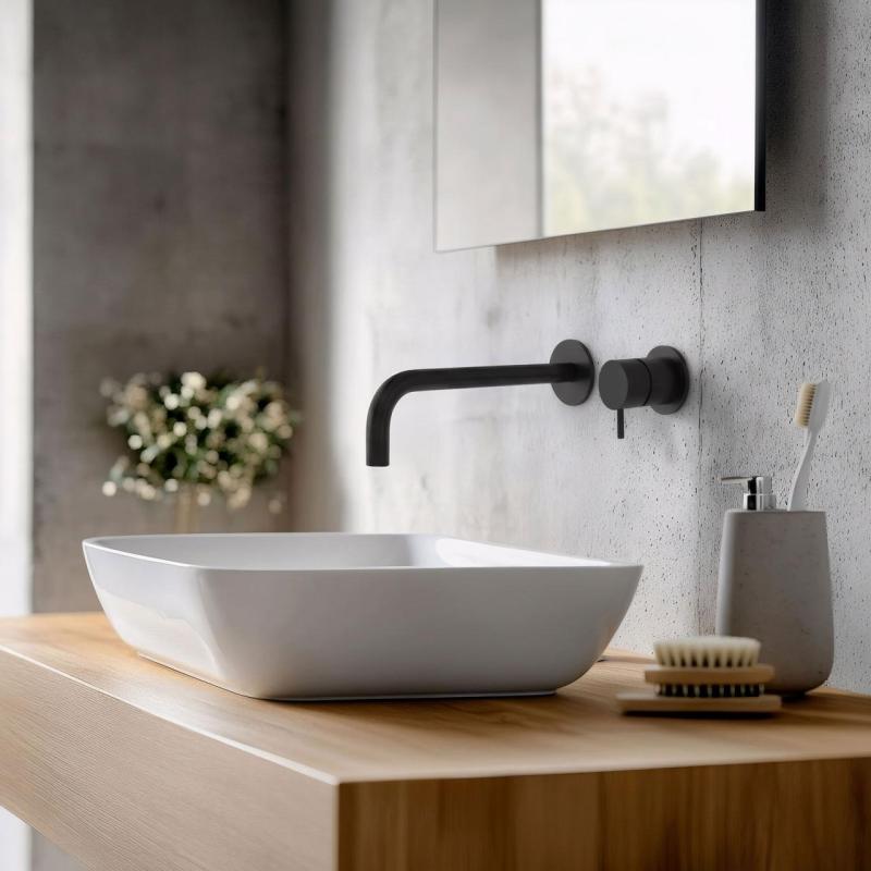 Grifo empotrado para lavabo Watervolution Flow negro mate con caño de 21 cm T116BPR-21