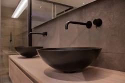 Solid-S Pure Lavabo de encastrar redondo, negro mate, 41 cm de ancho x 14 cm de alto, sin rebosadero, con tapón de superficie sólida 1208775662