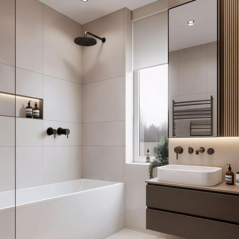 Termostato de ducha empotrado Watervolution Flow con roseta redonda en negro mate 1208778082 T142TBPR