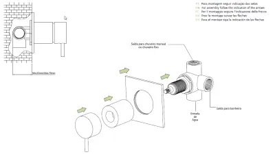 Waterevolution Flow Concealed 2 exits diverter round back plate Black T1482SPR