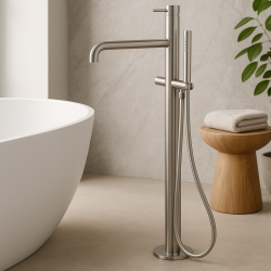 Mezclador Waterevolution Flow de pie para bañera con teleducha totalmente de acero inoxidable T133IE