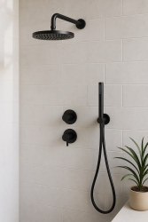 Conjunto de ducha Waterevolution Flow empotrado negro mate con termostato, efecto lluvia y teleducha 1208846402