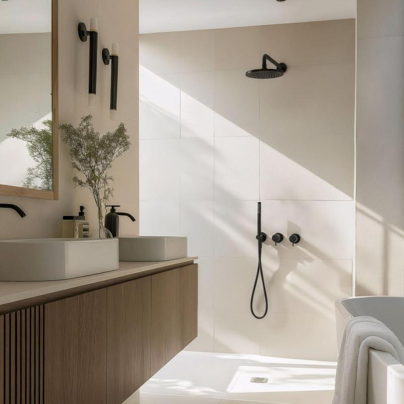 Conjunto de ducha Waterevolution Flow empotrado negro mate con termostato, efecto lluvia y teleducha 1208846402