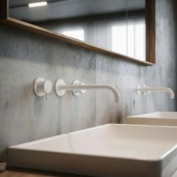 Waterevolution Flow Grifo de lavabo empotrado de 3 orificios Blanco mate con caño de 21 cm T1163FBR-21