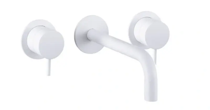 Waterevolution Flow Grifo de lavabo empotrado de 3 orificios Blanco mate con caño de 21 cm T1163FBR-21