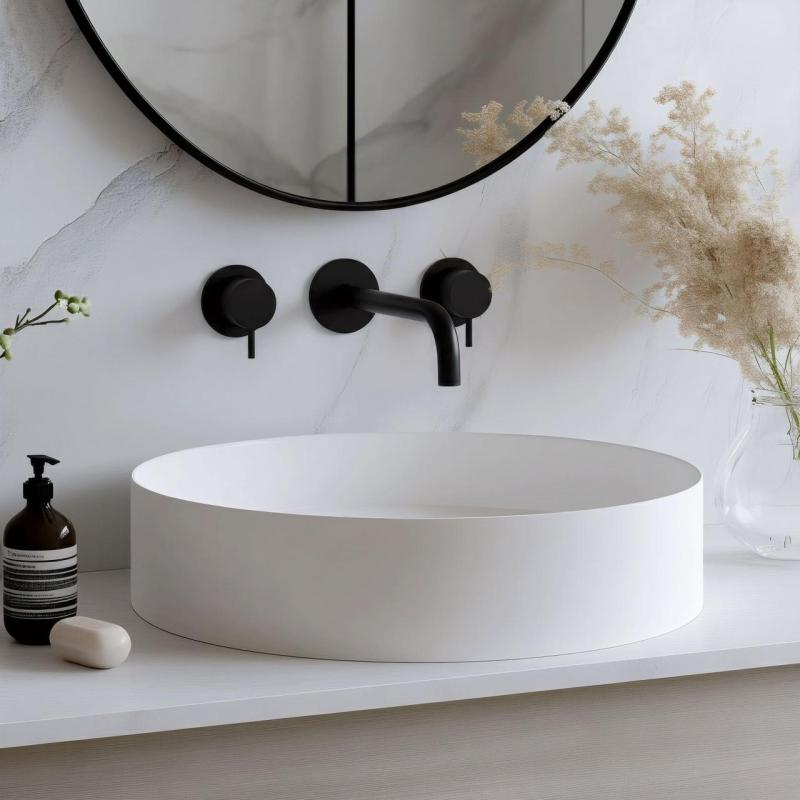 Waterevolution Flow Grifo de lavabo empotrado de 3 orificios Negro mate con caño de 15 cm T1163FPR-15