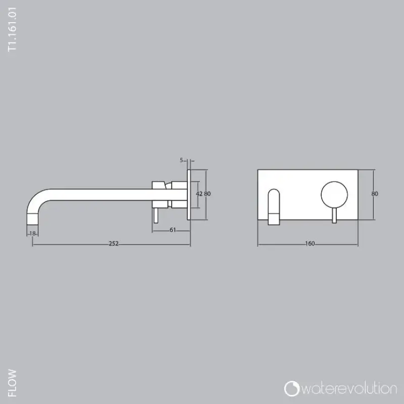Grifo empotrado para lavabo Watervolution Flow con placa de cubierta en blanco mate y caño de 21 cm T1161BBR-21