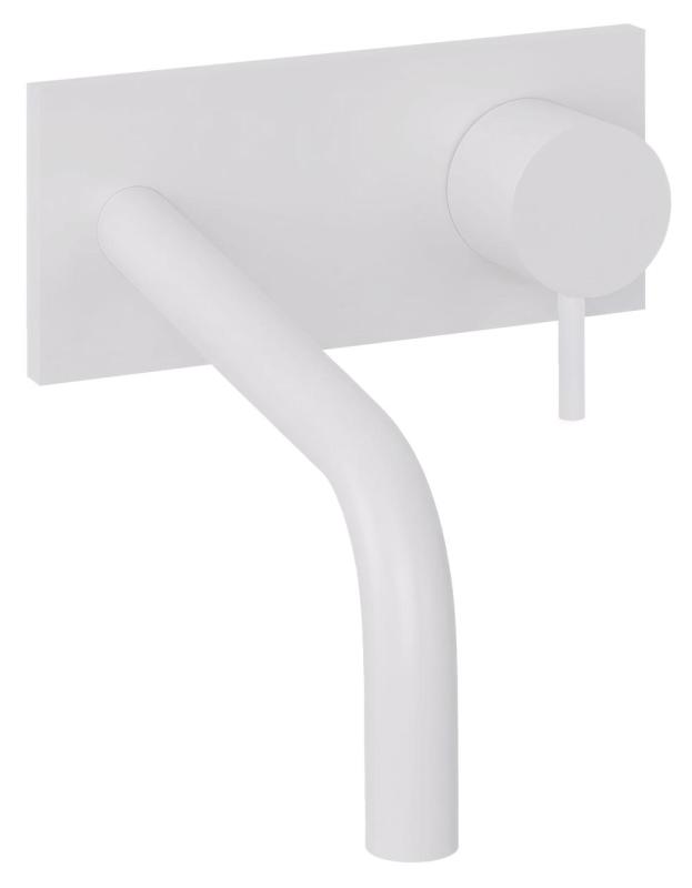 Grifo mezclador de lavabo Waterevolution Flow empotrado con embellecedor blanco mate y caño 15cm T1161BBR-15