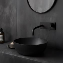 Grifo mezclador de lavabo Waterevolution Flow empotrado con embellecedor negro mate y caño 21cm T1161BPR-21
