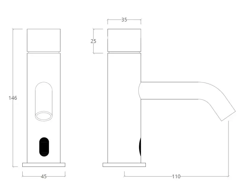 Grifo Waterevolution Flow electrónico de lavabo   a pilas por infrarrojos negro mate T110EBPR