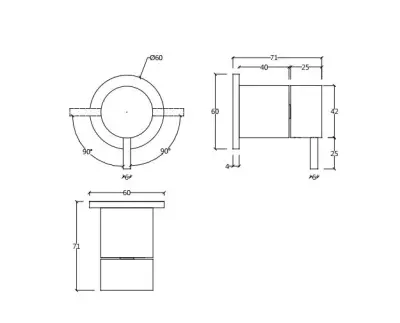 Waterevolution Flow Consealed 2 exits diverter round back plate Chrome T1482S01 