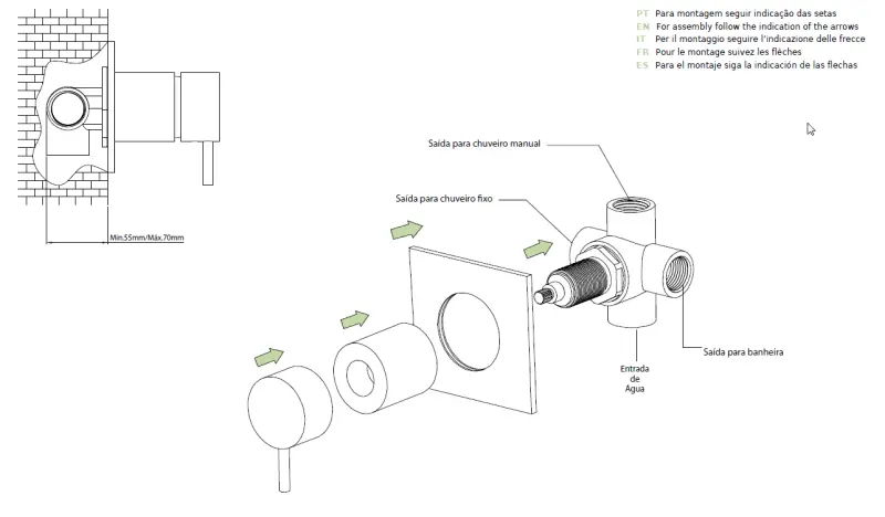 Desviador Waterevolution Flow empotrado de 3 vías roseta redonda negro mate T1483SPR