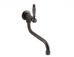 Grifo de lavabo PB Classic mural con palanca blanca agua fría y caño largo acero inoxidable 1208853572