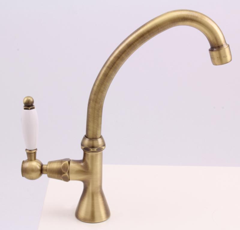 Grifo de lavabo PB Classic con palanca blanca agua fría con caño alto bronce 1208853682