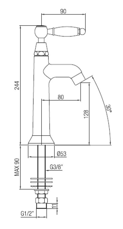 Grifo de lavabo PB Classic con palanca blanca agua fría en color bronce 1208853892