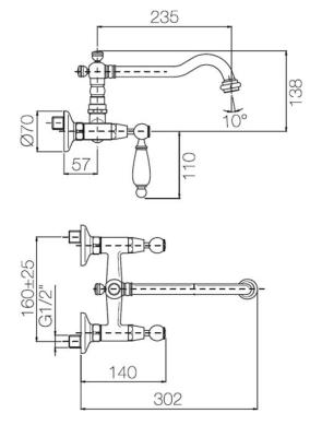 PB classic mounted wall faucet with White handles Chrome 1208854172