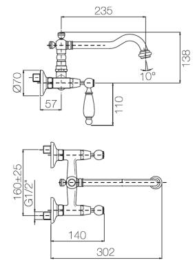 PB classic wall faucet with White handles stainless steel 1208854192