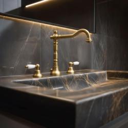 Grifo PB classic de lavabo de 3 orificios Palancas blancas Color bronce 1208854272