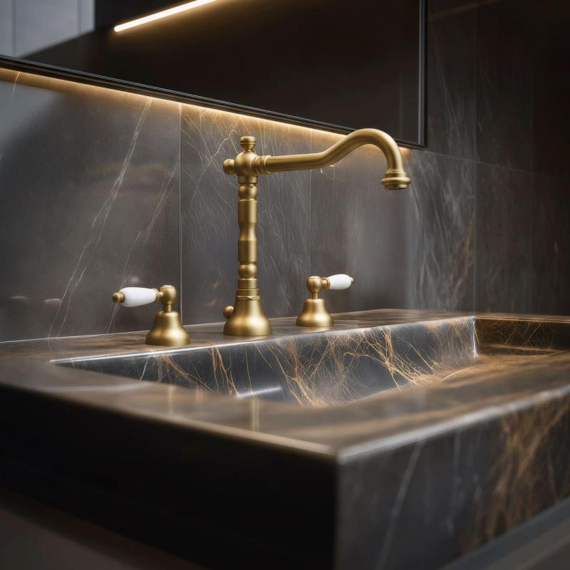 Grifo PB classic de lavabo de 3 orificios Palancas blancas Color bronce 1208854272