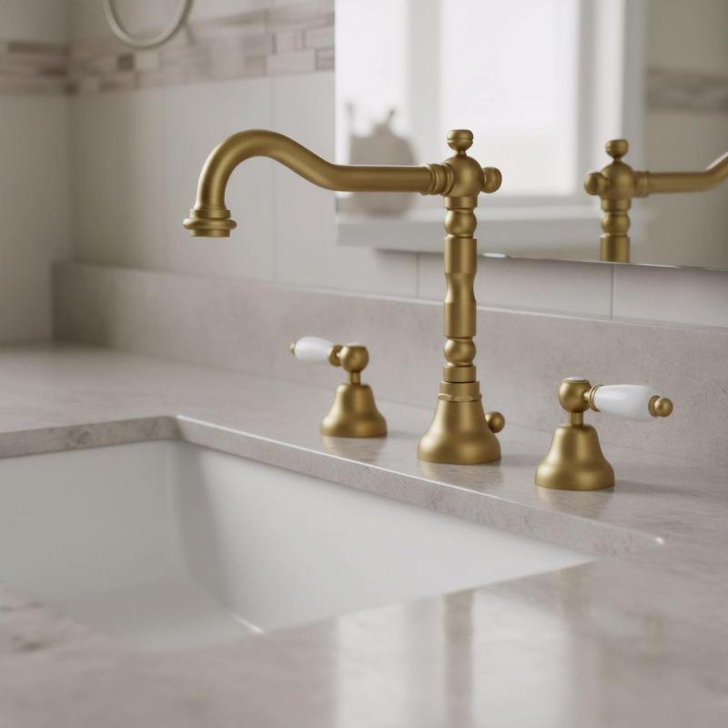 Grifo PB classic de lavabo de 3 orificios Palancas blancas Color bronce 1208854272