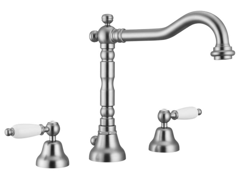 Grifo PB classic de lavabo de 3 orificios Palancas blancas en acero inoxidable 1208854282