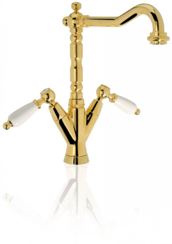 Grifo PB Classic para lavabo Palancas blancas caño 18,5 cm color bronce 1208854302