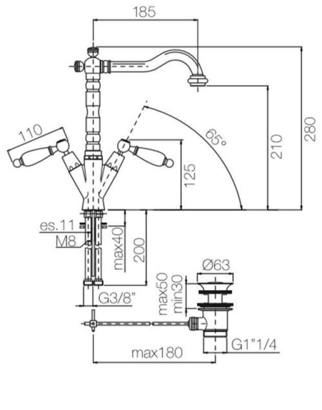 Grifo PB Classic para lavabo Palancas blancas caño 18,5 cm color bronce 1208854302