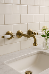 Grifo clásico empotrado en la pared PB con manijas blancas, salida de 16 cm, Bronce 1208854332
